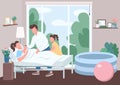 Family support for childbirth flat color vector illustration