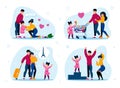 Family Support, Vacation Leisure Flat Vectors Set