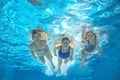 Family swim in pool or sea underwater, mother and children have fun in water Royalty Free Stock Photo