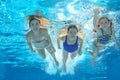 Family swim in pool or sea underwater, mother and children have fun in water Royalty Free Stock Photo