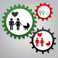 Family symbol with pram and heart. Husband and wife are kept eac