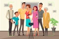 Family taking group photo vector illustration