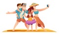 Happy family taking selfie on summer vacation concept illustration