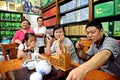 Family in tea shop