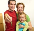 Family in their new home - showing the key Royalty Free Stock Photo