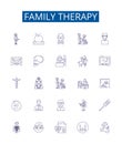 Family therapy line icons signs set. Design collection of family, therapy, counselling, parent child, spouses, marriage