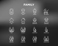 Family thin line icons set: mother, father, newborn, son, daughter, lesbian, gay, single mother and child, grandmother,