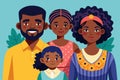 A family of three individuals, standing together in front of a blue background, African family Customizable Disproportionate