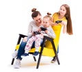 Family playing computer games with joystick Royalty Free Stock Photo