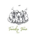 Family time, active, roller, together concept. Hand drawn isolated vector.