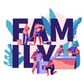 Family Time Banner. Housekeeping and Routine. Scrubwoman and Man Cleaning Dirty Clothes, Floor. Chores Domestic, Working