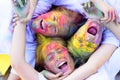 Family time. children with creative body art. Crazy hipster girls. Summer weather. colorful neon paint makeup. positive Royalty Free Stock Photo