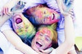 Family time. children with creative body art. Crazy hipster girls. Summer weather. colorful neon paint makeup. positive Royalty Free Stock Photo