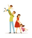 Family time. Father mother son daughter characters. Smiling parents and happy children spend day together vector Royalty Free Stock Photo