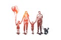 Family time, mother, kids, happy, father concept. Hand drawn isolated vector.