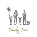 Family time, mother, kids, happy, father concept. Hand drawn isolated vector.