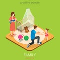 Family time parenting flat vector 3d dad room daughter mom son