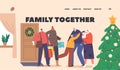 Family Together Landing Page Template. Characters Joyous Meeting. Happy Grandchildren Visiting Grandparents
