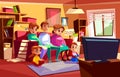 Family watching TV vector cartoon illustration