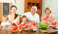 family together with watermelon Royalty Free Stock Photo