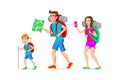 Family tourist hipster father mother and son Funny cartoon character. Vector illustration of a flat design. Isolated on white Royalty Free Stock Photo