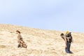 Family of tourists, parents with children, climbing the Pilat Dune Dune du Pyla. Royalty Free Stock Photo