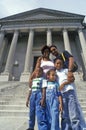 Family of tourists on the steps of the Benjamin Franklin Institute, Philadelphia, PA