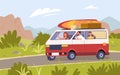 Family tourists travel by car bus camper van on road, summer vacation trip adventure Royalty Free Stock Photo