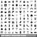 100 family tradition icons set, simple style Royalty Free Stock Photo