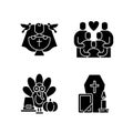 Family tradition and special occasions black glyph icons set on white space