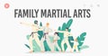 Family Training Martial Arts Landing Page Template. Father, Mother and Children Wearing Kimono in Fighting Posture Royalty Free Stock Photo