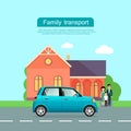 Family Transport Flat Vector Web Banner