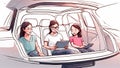 family travel in ev electric autonomous self driving car while play enjoy the ride