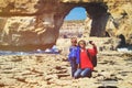 Family travel- father and son taking photos in Gozo island, Malta Royalty Free Stock Photo