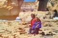 Family travel- father and son taking photos in Gozo island, Malta Royalty Free Stock Photo