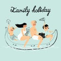 Family travel, vector illustration. Banana boat.