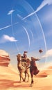 Futuristic illustration of a family is traveling in a desert for their pilgrimage