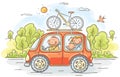 Family travelling by car in the countryside Royalty Free Stock Photo