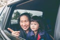 Family travelling by car on vacation. Outdoors. Royalty Free Stock Photo