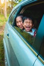 Family travelling by car on vacation. Outdoors Royalty Free Stock Photo