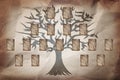 Family tree with empty frames for photos in  style, illustration. Space for design Royalty Free Stock Photo