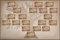 Family tree with empty frames for photos in vintage style, illustration. Space for design Royalty Free Stock Photo