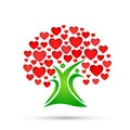 Family tree logo, family, parent, kids, red heart, love, parenting, care, symbol icon design vector on white background Royalty Free Stock Photo