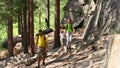 Family on a trekking day in forest