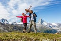 Family on a trekking day in the mountains