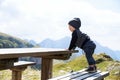 Family on a trekking day in the mountains. Mangart, Julian Alps, National Park, Slovenia, Europe.