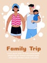 Family trip banner or poster with people cartoon sketch vector illustration. Royalty Free Stock Photo