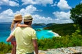 Family at Trunk bay on St John island Royalty Free Stock Photo