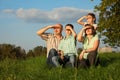 Family with two children in early fall park Royalty Free Stock Photo