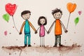 Family with two dads and child LGBT concept heart shaped balloon Royalty Free Stock Photo